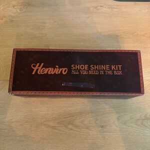 Henviro Leather Shoe Shine Kit Travel Roll Brown Case Polish Brush Mink Oil NEW